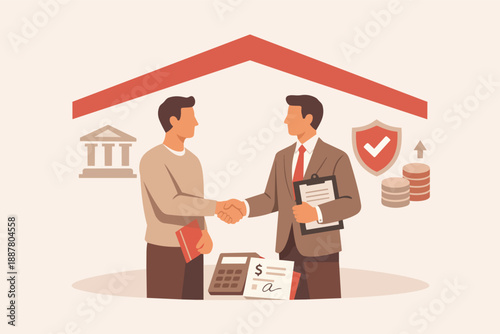 Client and agent shaking hands, finalizing contract for property insurance or mortgage