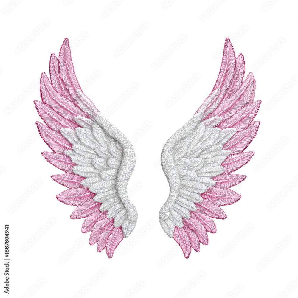 Obraz premium White and Pink Angel Wings Isolated on White Background