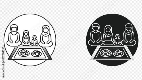 muslim family eating on mat together