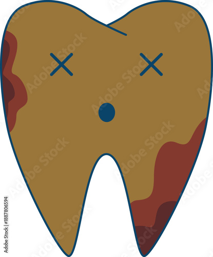 A vector illustration of a decayed tooth, demonstrating the importance of dental treatment, oral hygiene, and preventative care. Includes medical-style graphics depicting a decayed tooth, ideal for ed