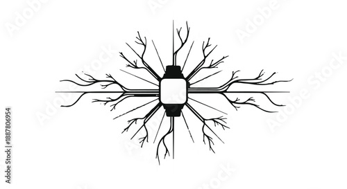 Neuron cell neural network illustration, brain synapse connections, neuroscience concept, black and white, educational diagram, human nervous system