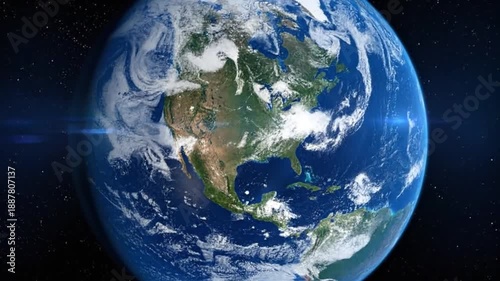 Realistic rendering of planet Earth showcasing North America against a starfield background.