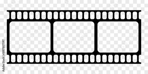 Old grunge movie film long strip, vintage filmstrip roll frame, vector photo background. Video or movie filmstrip overlay, cinema or photograph camera long film strip with transparent screen