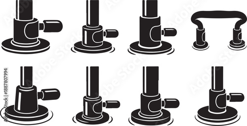 Black and white adjustable faucet handle illustrations set