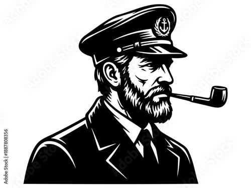 Old sea captain smoking tobacco pipe vintage art