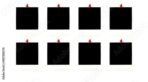 Eight black square blocks with red pushpins isolated PNG with Transparent Background