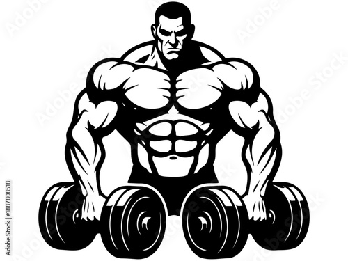 Strong athlete holding heavy dumbbells in gym pose