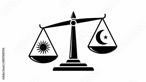 Balance scale with sun and moon symbols.