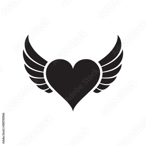 Romantic Heart with Wings Silhouette for Eternal Love Symbol and Memorial Tattoo Designs