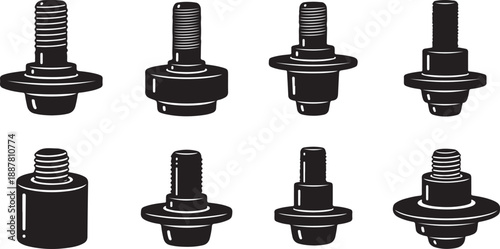 Set of various bolts and screws in black illustration