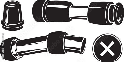 Black and white illustration of pipe connector and stopper
