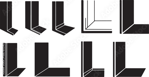 Various 3D corner shapes and perspectives in black and white