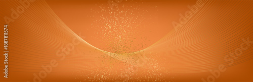 Modern abstract light orange background with a golden yellow wave of lines. Imitation of a sound wave. golden frame. vector illustration. Suitable as wallpaper background, cover, template
