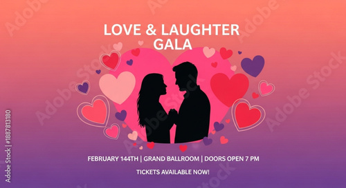 Couple silhouette at love laughter gala event poster design