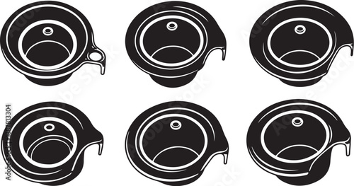 Black and white illustration of six soda can tabs