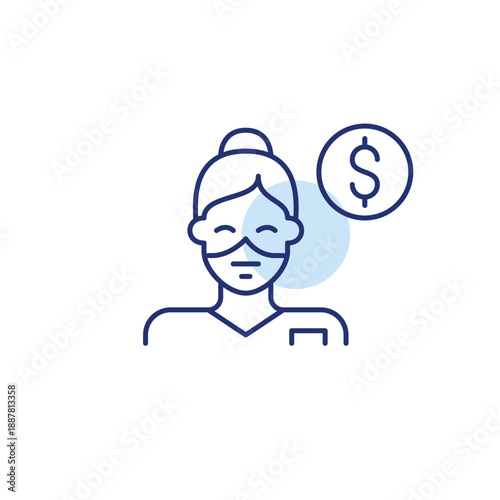 Nurse wearing surgical mask and dollar. Medical service cost, healthcare payment, doctor consultation expense. Pixel perfect, editable stroke vector icon