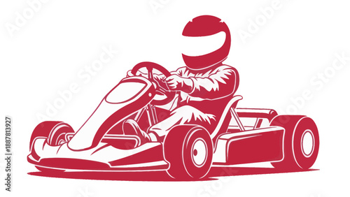 Go Kart Driver in Helmet on Track, Racing Silhouette