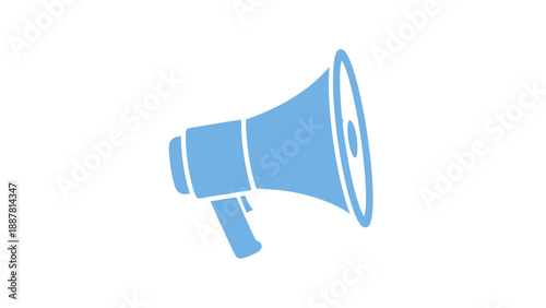 Blue megaphone icon on white background, announcement symbol, communication concept