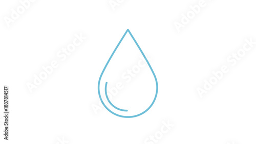Clean Water Drop Icon, Simple Blue Line Art, Hydration Concept, Isolated on White Background
