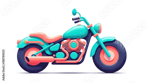 Colorful Cartoon Motorcycle Isolated on White Background