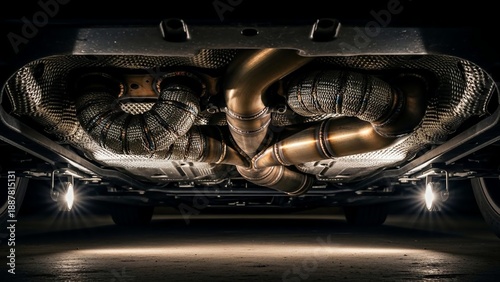 Car Exhaust System with Copper Pipes and Muffler.