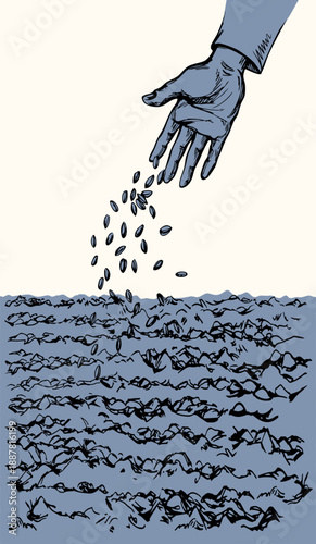 Vector drawing. Man sowing seeds