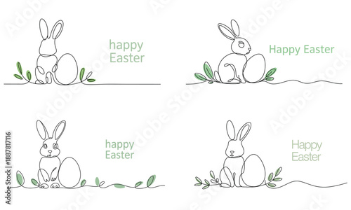 Cute easter bunny illustration with happy easter text
