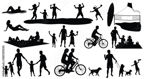 People engaging in various leisure activities silhouette