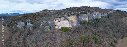 Aerial view from a drone of the artificial caves called 