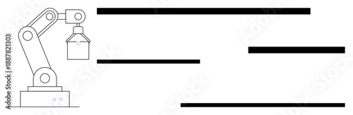 Automation, robotics, industrial mechanics, manufacturing, machine handling, engineering. A robotic arm with a gripper handling tasks. Automation and robotics in industrial settings concept