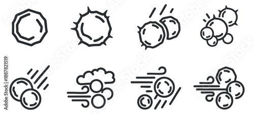 A collection of virus and bacteria icons in minimalist outline vector style, suitable for health and science projects