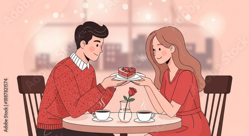 Couple sharing dessert romantic dinner date night