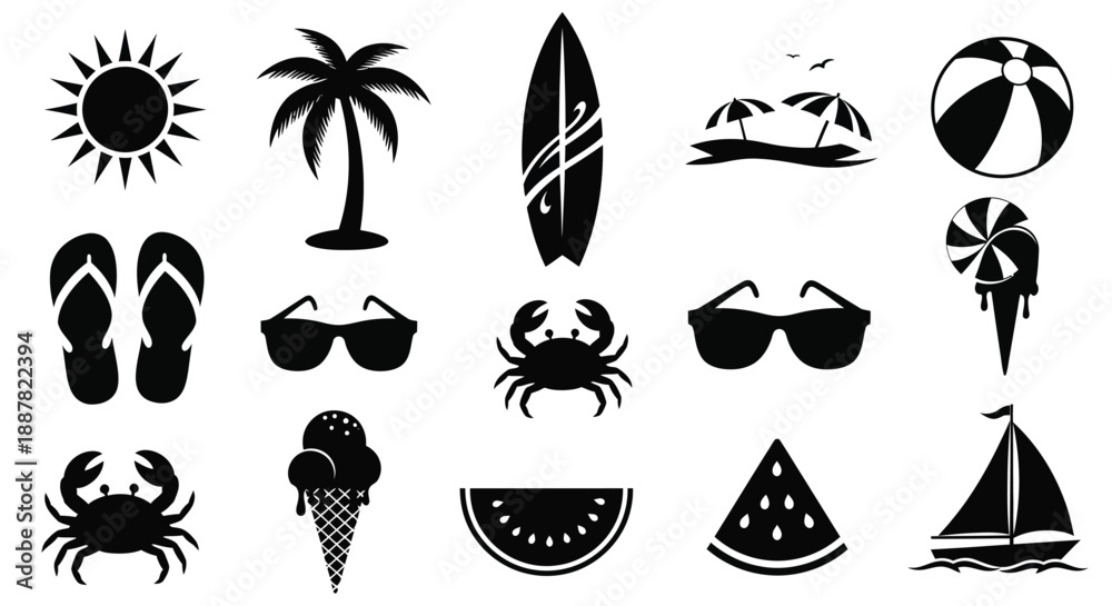 Obraz premium Collection of summer vacation and beach elements