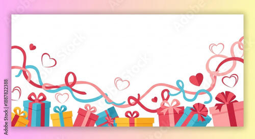 Colorful gifts and hearts for valentine's day or birthday celebration