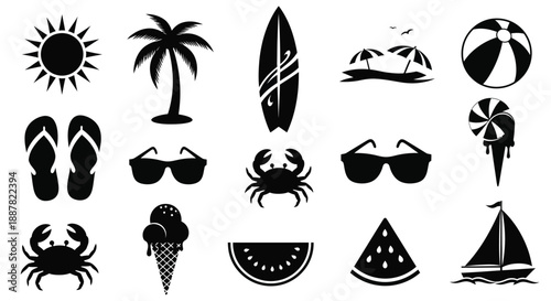Collection of summer vacation and beach elements