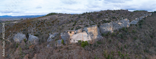 Aerial view from a drone of the artificial caves called 