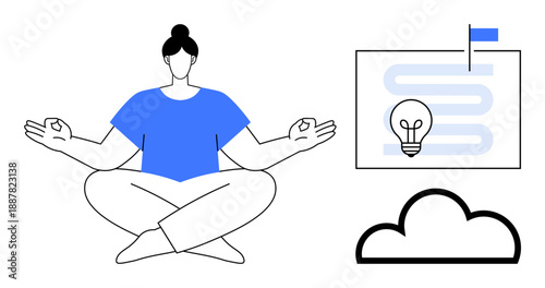 Meditation concept. Meditation supports focus and creativity, promoting innovative thinking. Meditation enhances clarity for generating ideas and achieving goals. For mindfulness, productivity
