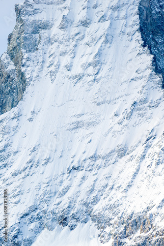 Fotografie Close up of Snowy Matterhorn Mountain Face Showing Winter Rock and Ice