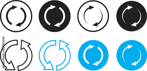 Circular arrow icon set. Modern rotation and refresh symbols. Vector cycle and repeat process icons. Minimalist navigation interface design elements