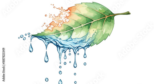 Water Droplets on Green Leaf Vector Illustration