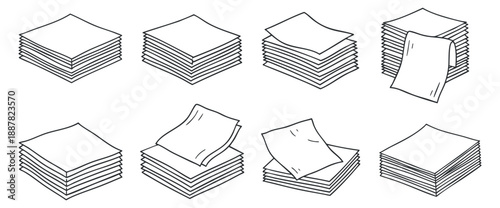 A collection of stacked paper sheets in outline minimalist vector style, suitable for office and stationery design