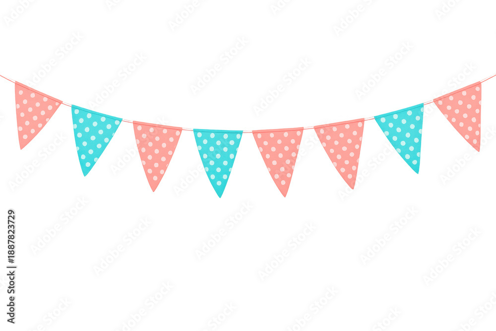 Fototapeta premium Bunting garland with polka dot flags, celebrating festive events, parties, birthdays, or baby showers