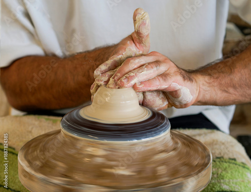 Close-Up of Ceramic Bowl Shaping on Pottery Wheel