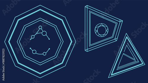 Abstract Cyberpunk HUD Elements: Neon Blue Geometric Interface Shapes