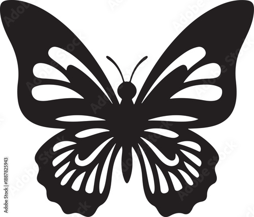 Minimalist Black Butterfly Silhouette: Ornate Symmetrical Wing Design