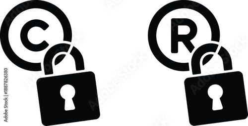 Copyright C and Registered R symbols with padlocks vector illustration