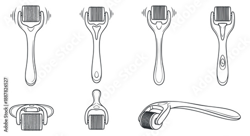 A collection of various facial roller tools in outline vector style, ideal for skincare product design and wellness branding