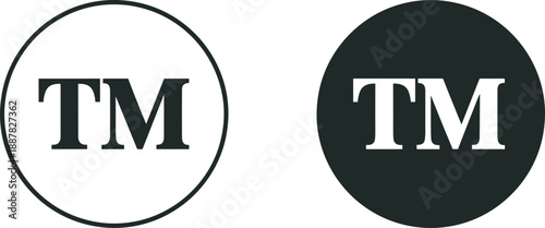 Trademark symbol TM in circle white and black icons logo