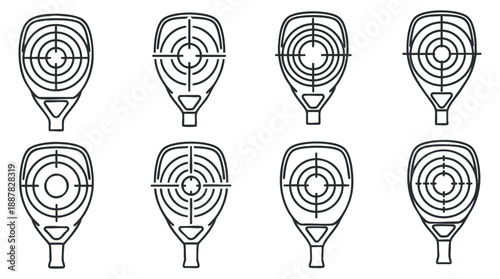 A set of target icons featuring bullseye designs in minimalist black and white vector style, perfect for sport and shooting graphics