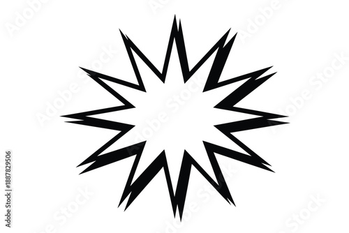 Black starburst shape with jagged edges against a white background